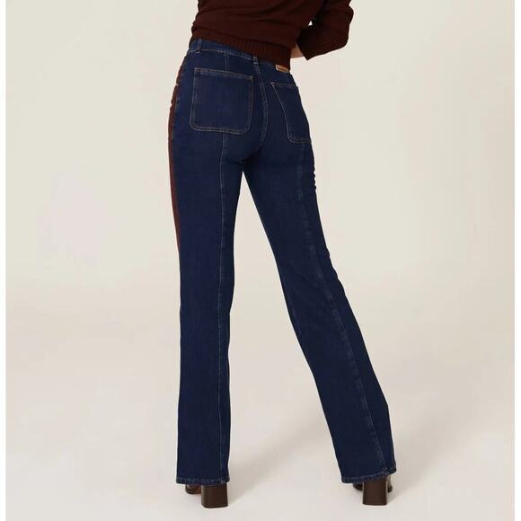 See by Chloe Denim Corduroy Bootcut Jeans 70s Flare Hem Colorblock Blue Brown 28 - Picture 4 of 15